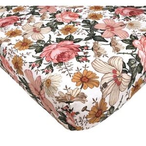 Mini Scout Garden Floral Crib Sheet 100% Cotton Pink Girls Nursery Crib Sheet